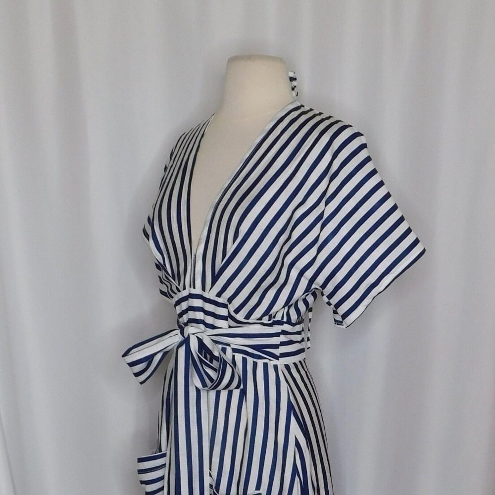 618 SIX ONE EIGHT Blue White Stripe Cabana Resort Dress Cruise Resortwear Medium - Picture 6 of 11